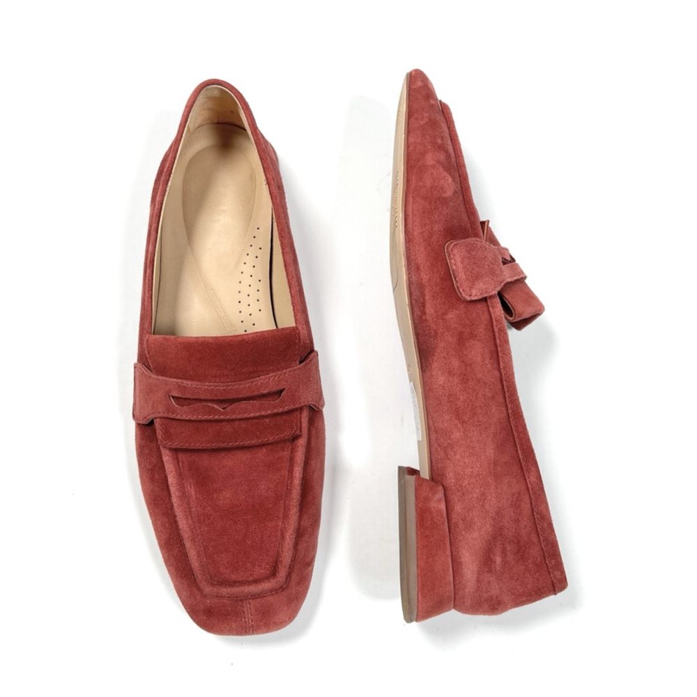 Clarks Suede Womans Loafers Pale Red Brown - Picture 3 of 10